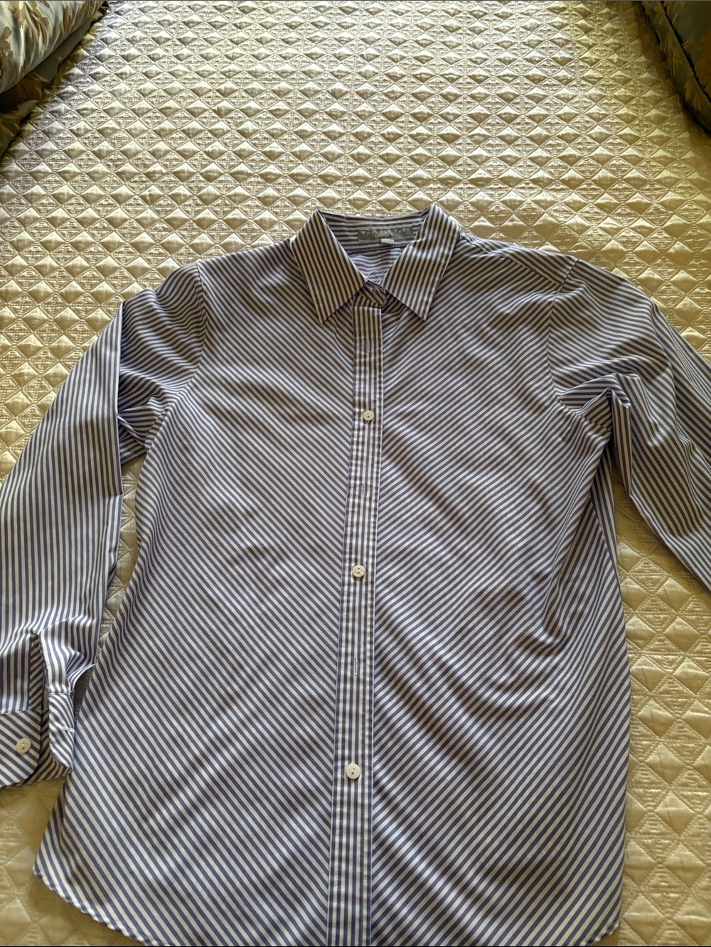 Foxcroft Blue and White Striped Button-Down Shirt
